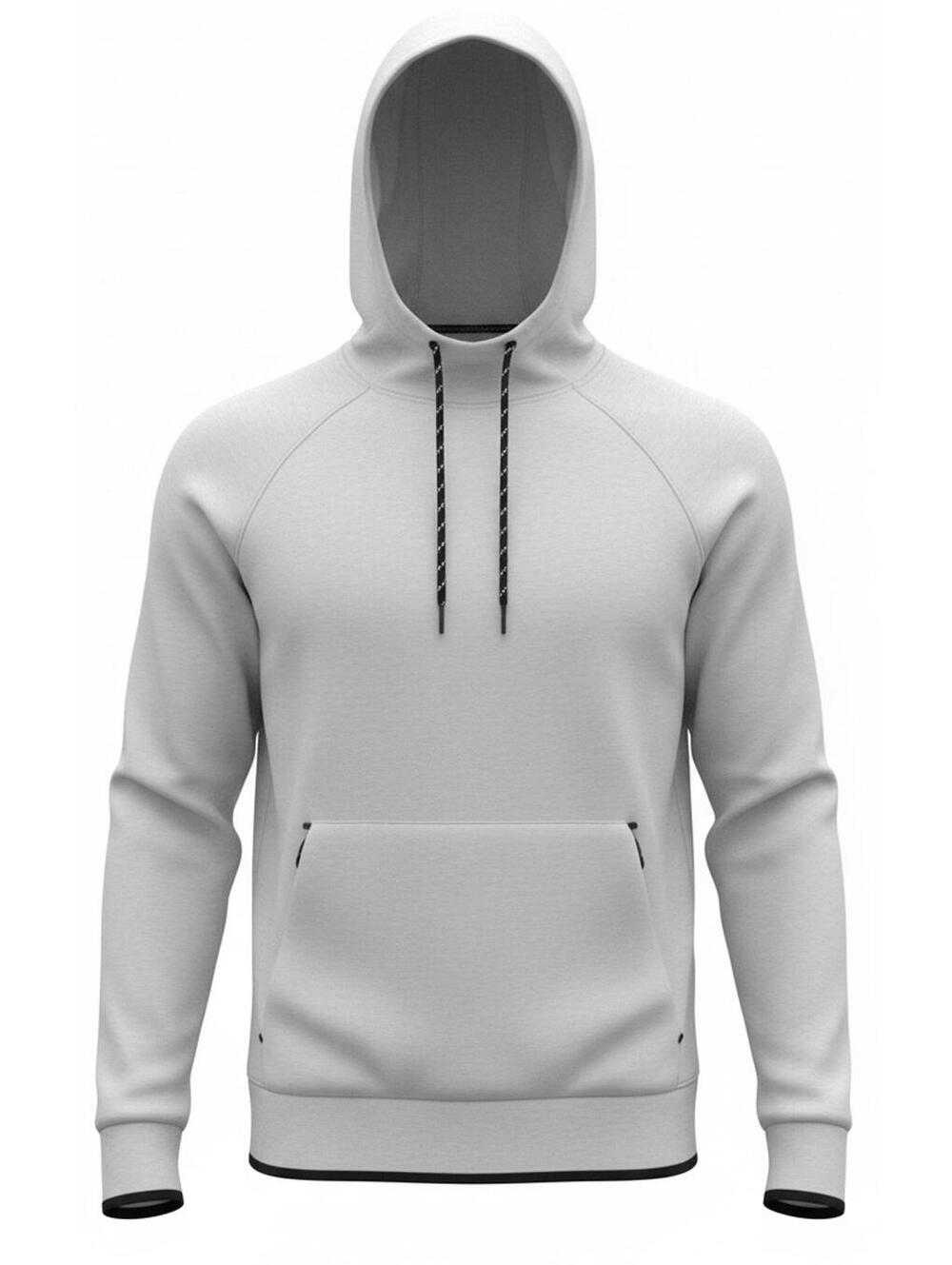 Light Gray Hoodie with Black Drawstrings and Pocket Accents